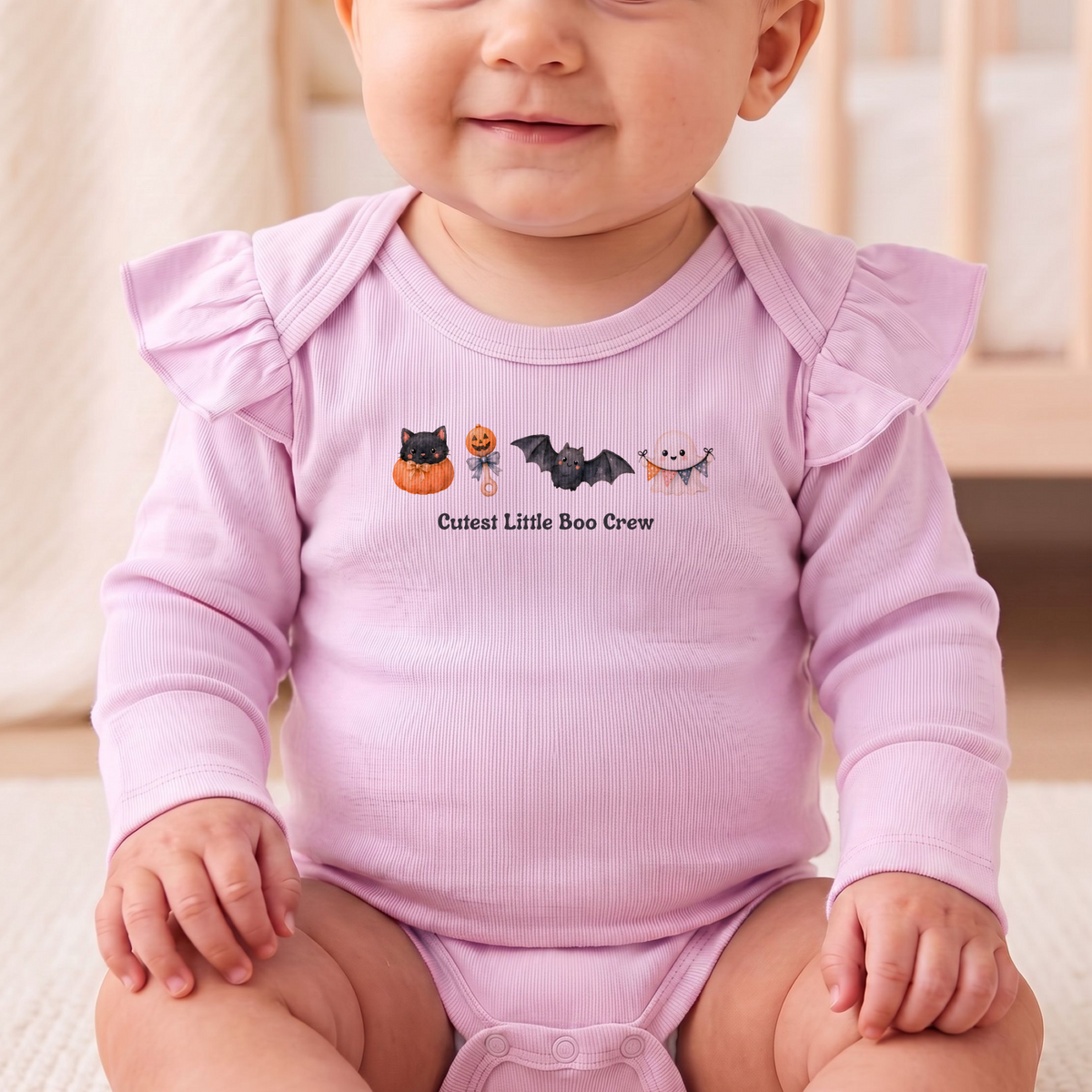 Halloween Little Boo Crew Bodysuit, Cat Pumpkin Bat Ghost Infant Clothing