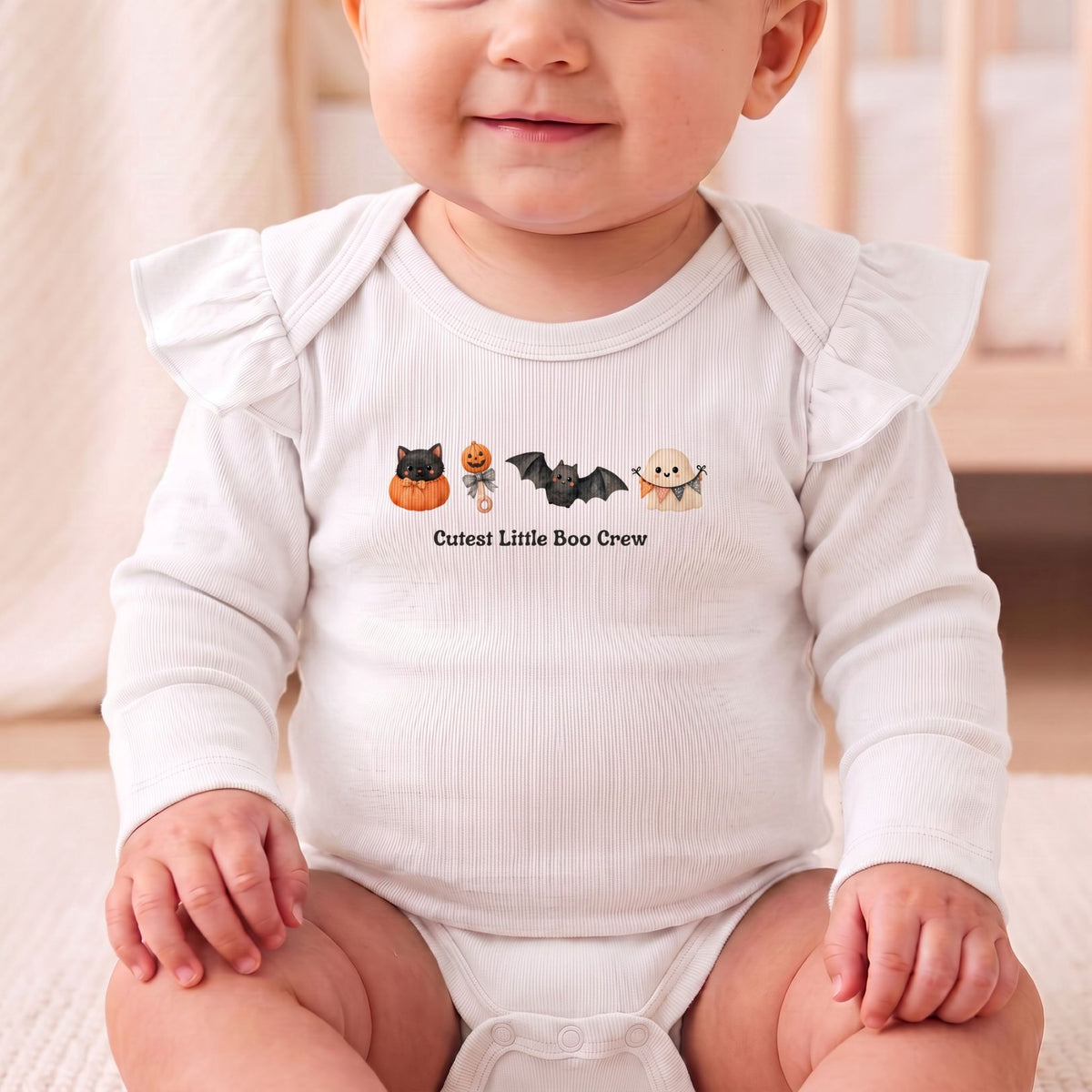 Halloween Little Boo Crew Bodysuit, Cat Pumpkin Bat Ghost Infant Clothing