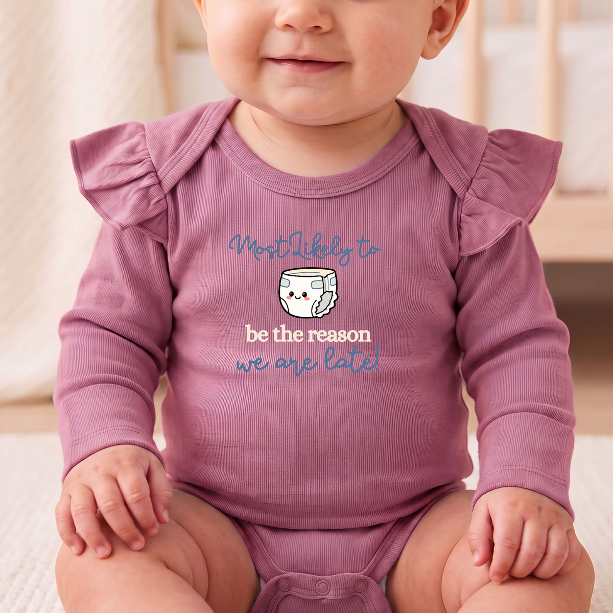 Funny Baby Onesie, Late Reason Diaper Graphic, New Mom Gift (Short/Long Sleeve)