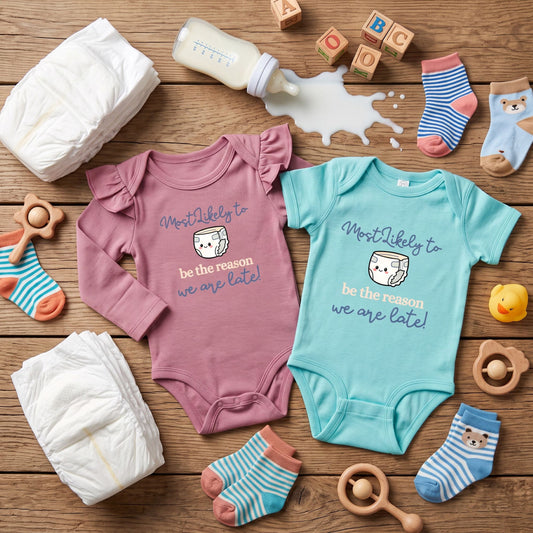 Funny Baby Onesie, Late Reason Diaper Graphic, New Mom Gift (Short/Long Sleeve)