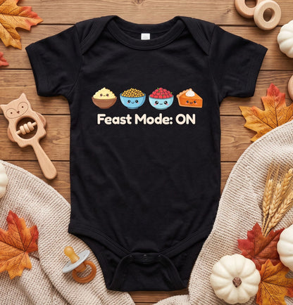 First Thanksgiving Baby Feast Mode Outfit, Food Print Bodysuit, Long Sleeve Option
