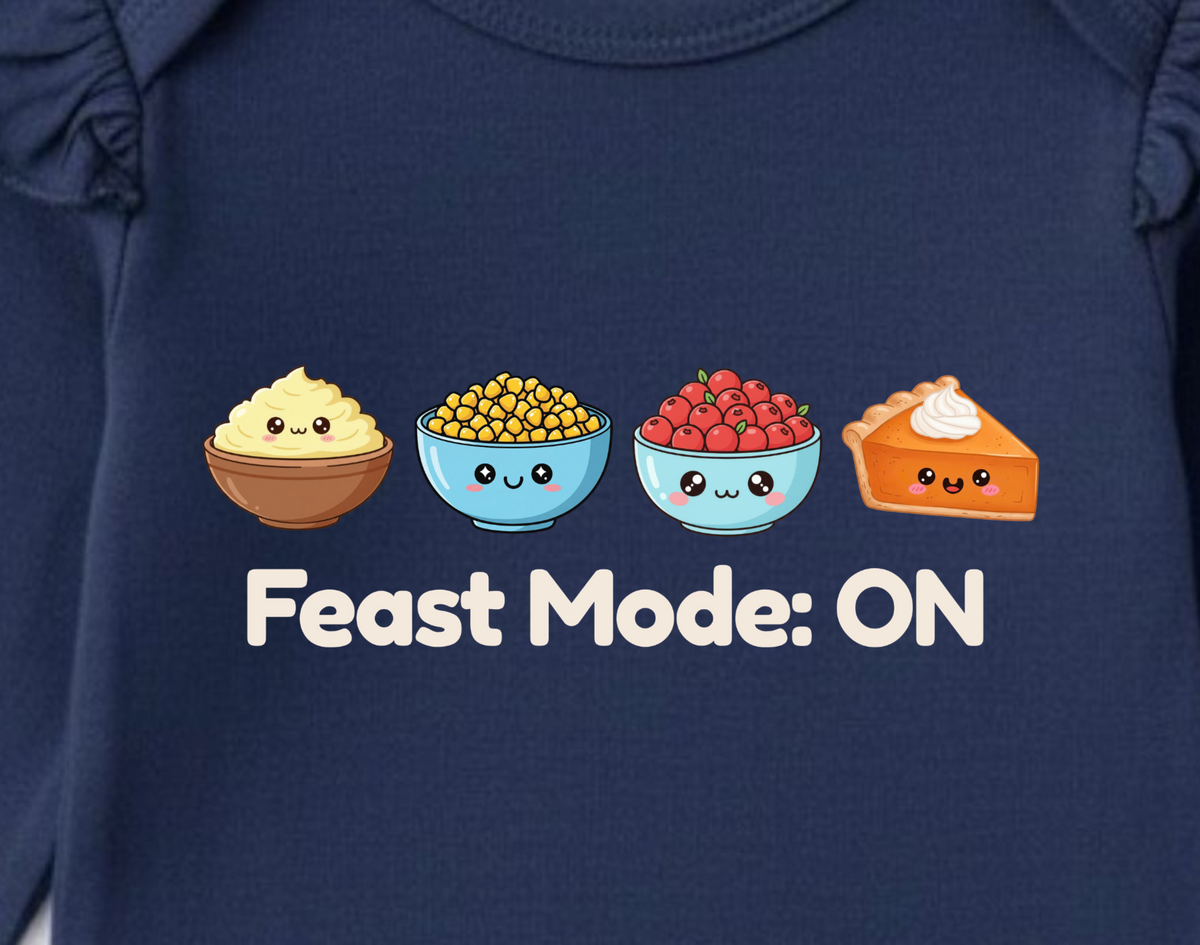 First Thanksgiving Baby Feast Mode Outfit, Food Print Bodysuit, Long Sleeve Option