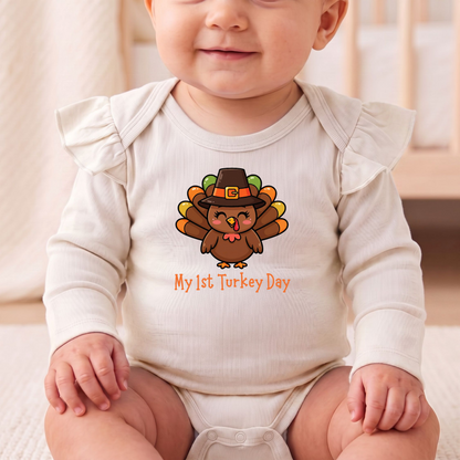 Turkey Infant One Piece Outfit, my first Turkey Day onesie, fall photos