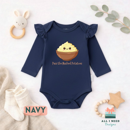 Fall Feast Baby Graphic Bodysuit, Turkey Day Keepsake, Short or Long Sleeve Options