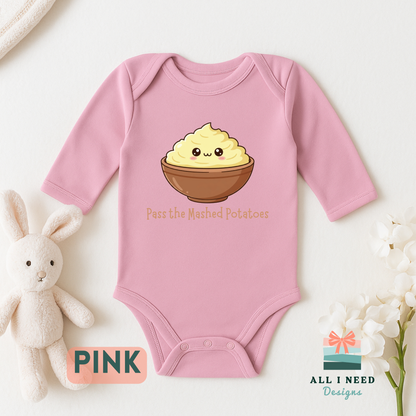 Fall Feast Baby Graphic Bodysuit, Turkey Day Keepsake, Short or Long Sleeve Options