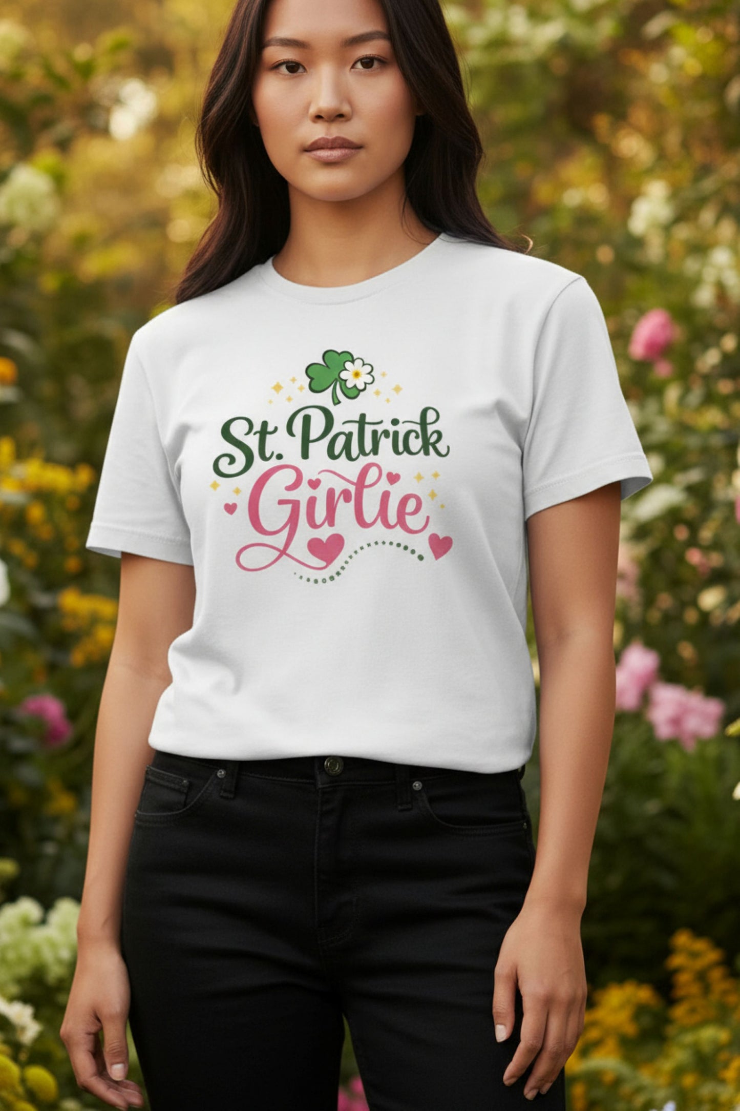 St Patricks Day Shirt for Women, Shamrock Clover Tee, Irish Green Pink Graphic T-Shirt