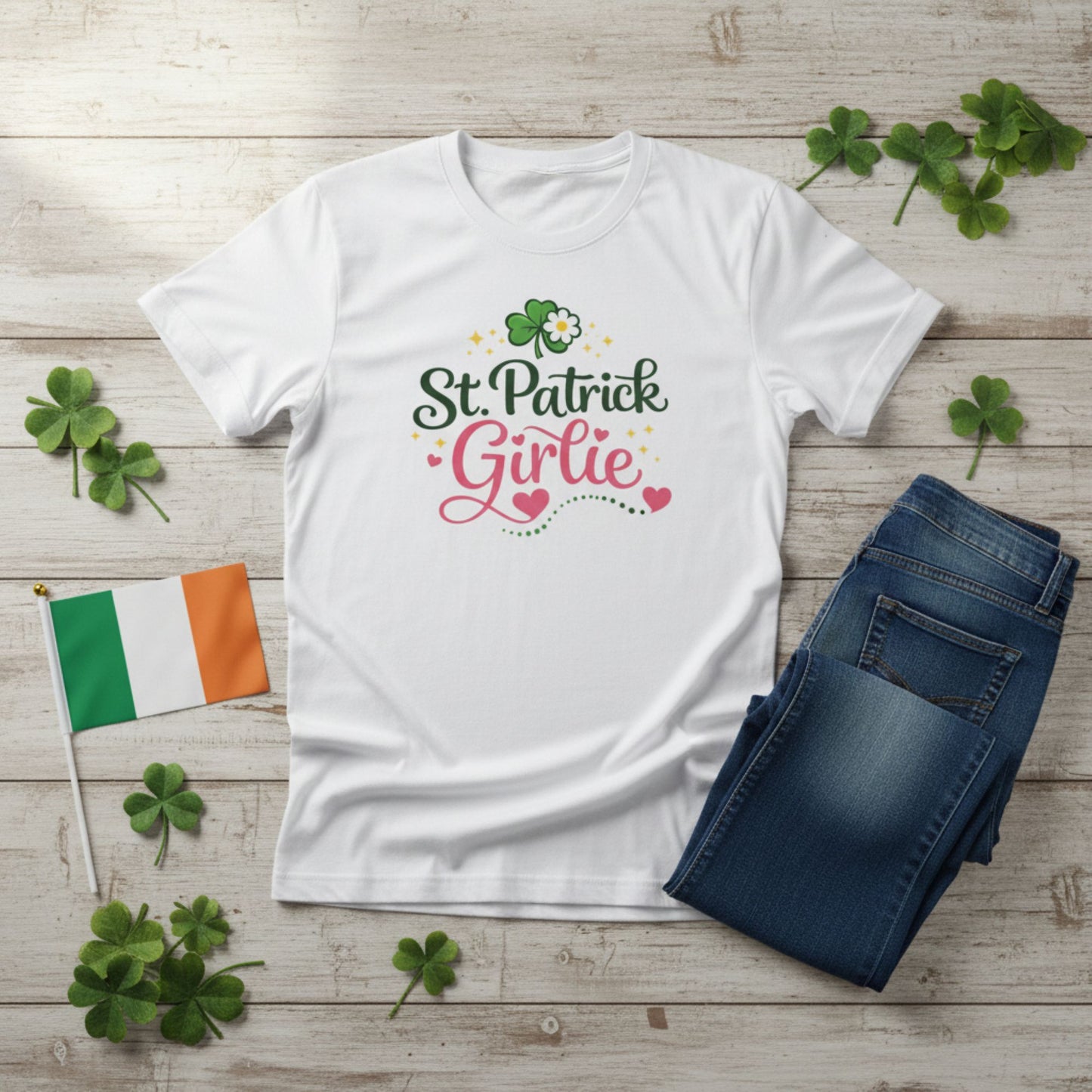 St Patricks Day Shirt for Women, Shamrock Clover Tee, Irish Green Pink Graphic T-Shirt