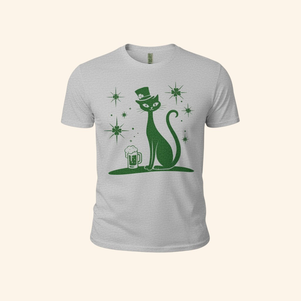 St. Patrick's Day Cat T-Shirt, Green Lucky Tee, Irish Beer Shirt