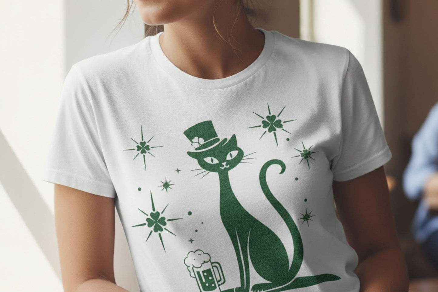 St. Patrick's Day Cat T-Shirt, Green Lucky Tee, Irish Beer Shirt