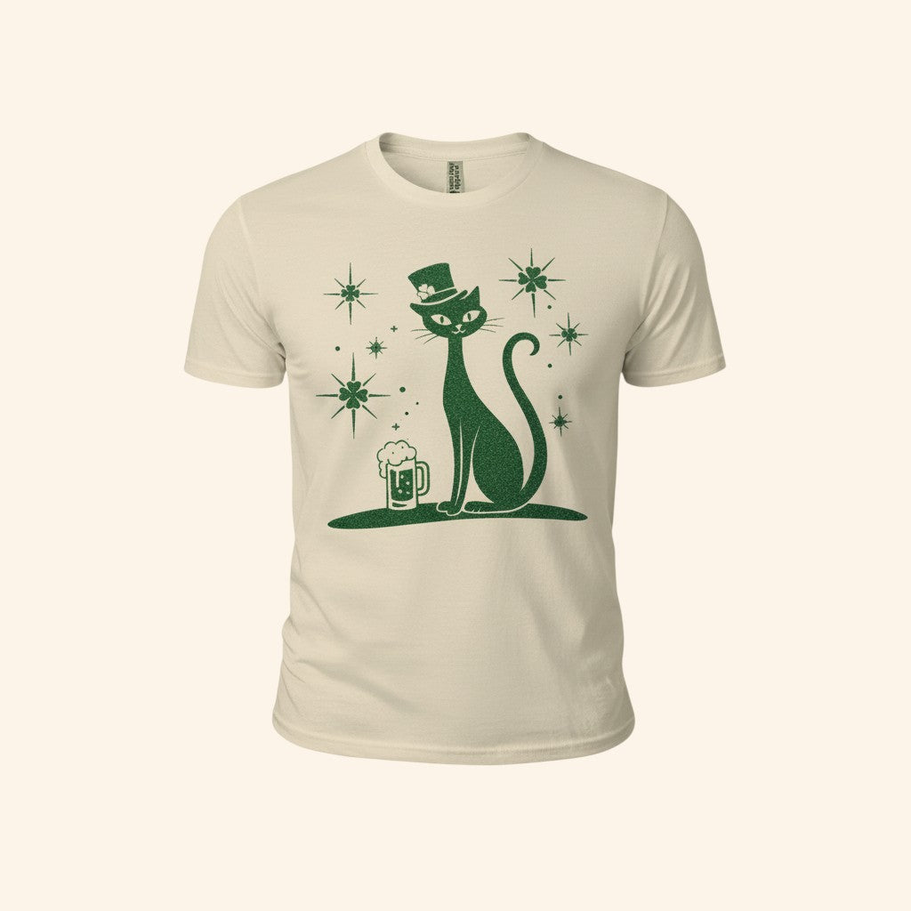 St. Patrick's Day Cat T-Shirt, Green Lucky Tee, Irish Beer Shirt