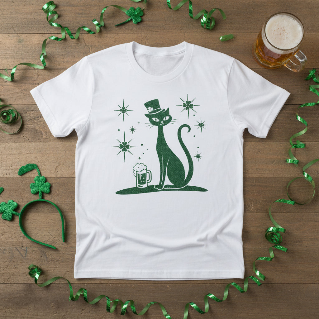 St. Patrick's Day Cat T-Shirt, Green Lucky Tee, Irish Beer Shirt
