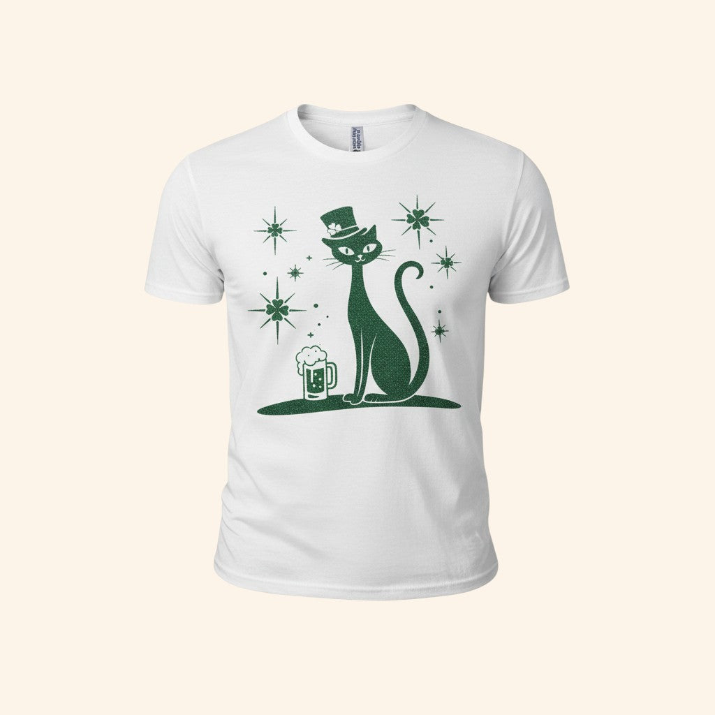 St. Patrick's Day Cat T-Shirt, Green Lucky Tee, Irish Beer Shirt