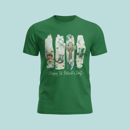 Happy St Patrick’s Day Shirt, Irish Blessing Style Tee, Celtic Cross Shamrock Shirt, Christian St Patricks Day, Green Gildan T-Shirt, Irish Holiday Outfit