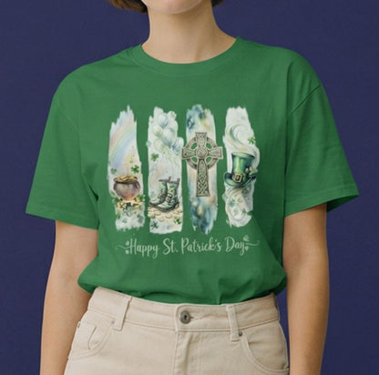 Happy St Patrick’s Day Shirt, Irish Blessing Style Tee, Celtic Cross Shamrock Shirt, Christian St Patricks Day, Green Gildan T-Shirt, Irish Holiday Outfit