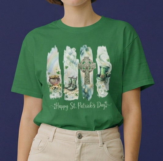 Happy St Patrick’s Day Shirt, Irish Blessing Style Tee, Celtic Cross Shamrock Shirt, Christian St Patricks Day, Green Gildan T-Shirt, Irish Holiday Outfit