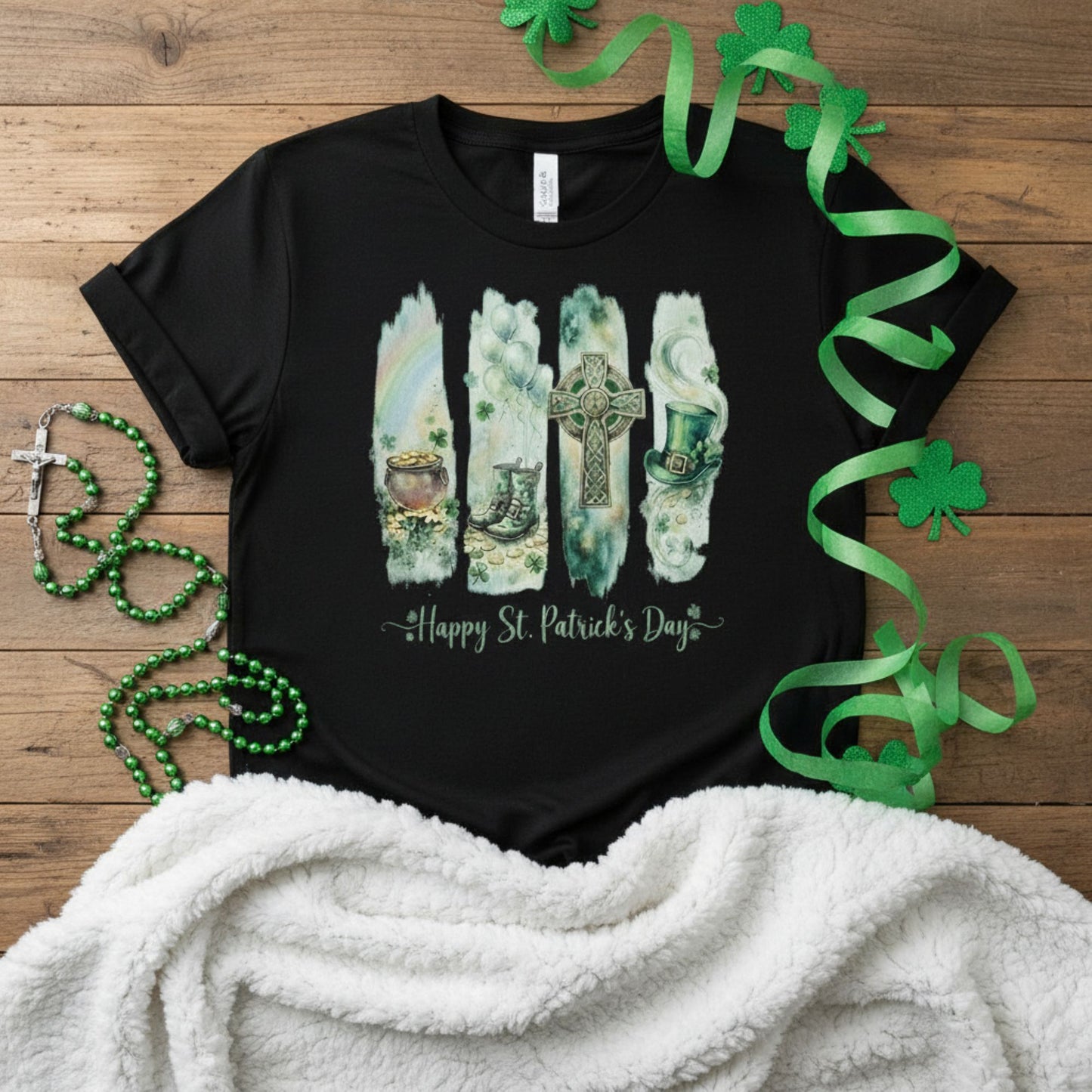 Happy St Patrick’s Day Shirt, Irish Blessing Style Tee, Celtic Cross Shamrock Shirt, Christian St Patricks Day, Green Gildan T-Shirt, Irish Holiday Outfit