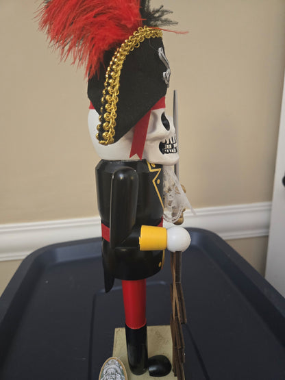 Coastal Home Skeleton Nutcracker Figurine, Pirate Theme, Halloween Shelf Decor, 15 Inch