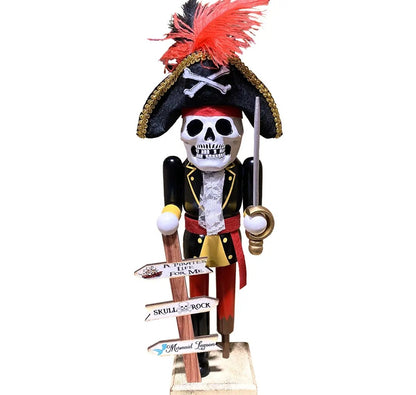 Coastal Home Skeleton Nutcracker Figurine, Pirate Theme, Halloween Shelf Decor, 15 Inch