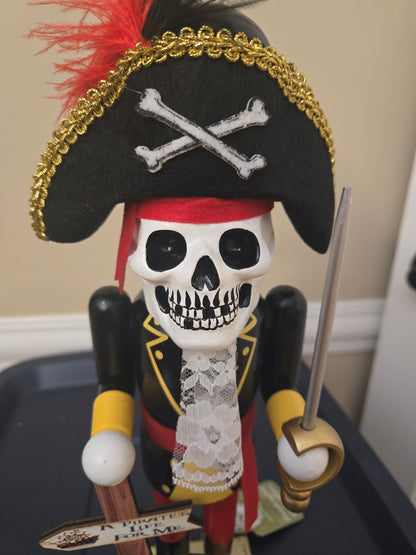 Coastal Home Skeleton Nutcracker Figurine, Pirate Theme, Halloween Shelf Decor, 15 Inch