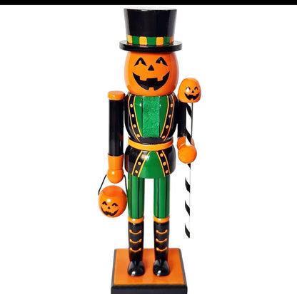 Hand-Painted Wooden Pumpkin Head Nutcracker, 10 Inch Jack-o'-Lantern Halloween Decor