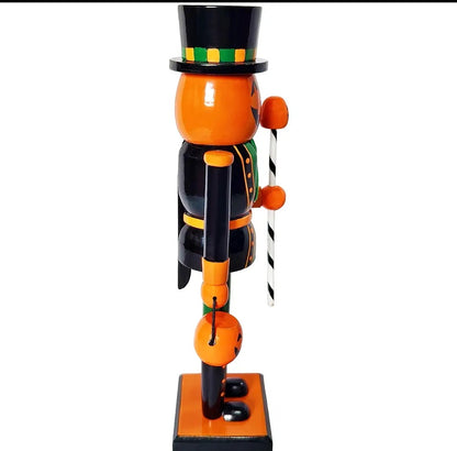 Hand-Painted Wooden Pumpkin Head Nutcracker, 10 Inch Jack-o'-Lantern Halloween Decor