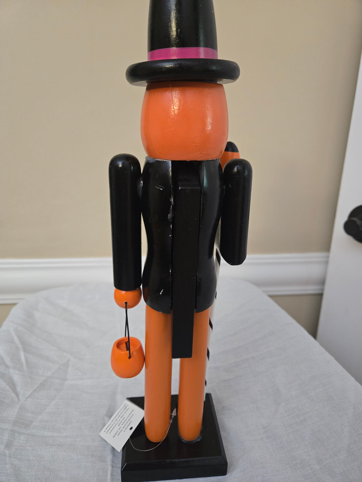 Witch Hat Pumpkin Figurine for Home, Halloween Nutcracker, Orange and Black Decor