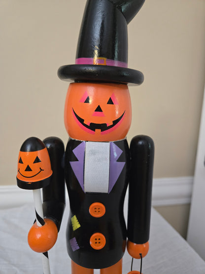 Witch Hat Pumpkin Figurine for Home, Halloween Nutcracker, Orange and Black Decor