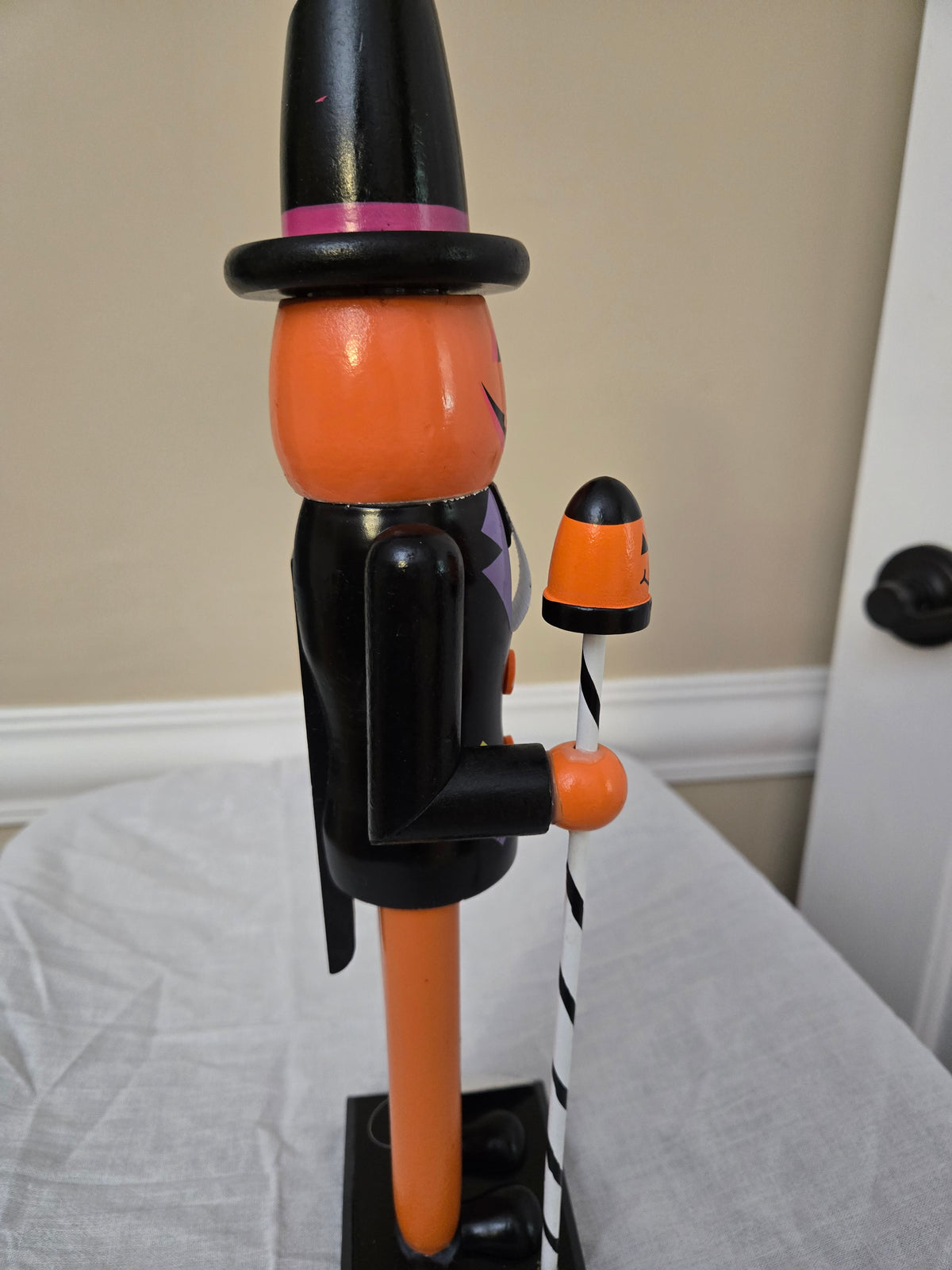 Witch Hat Pumpkin Figurine for Home, Halloween Nutcracker, Orange and Black Decor