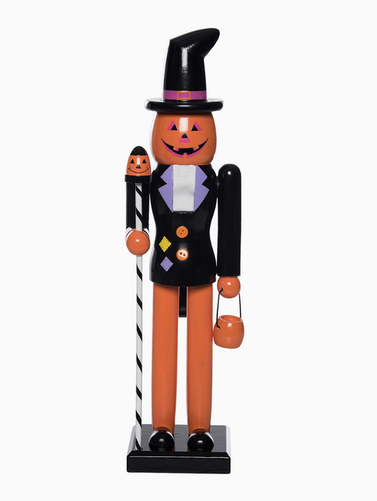 Witch Hat Pumpkin Figurine for Home, Halloween Nutcracker, Orange and Black Decor