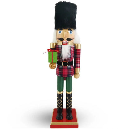 15-Inch Wooden Scottish Plaid Nutcracker, Festive Tartan Soldier Mantel Decor