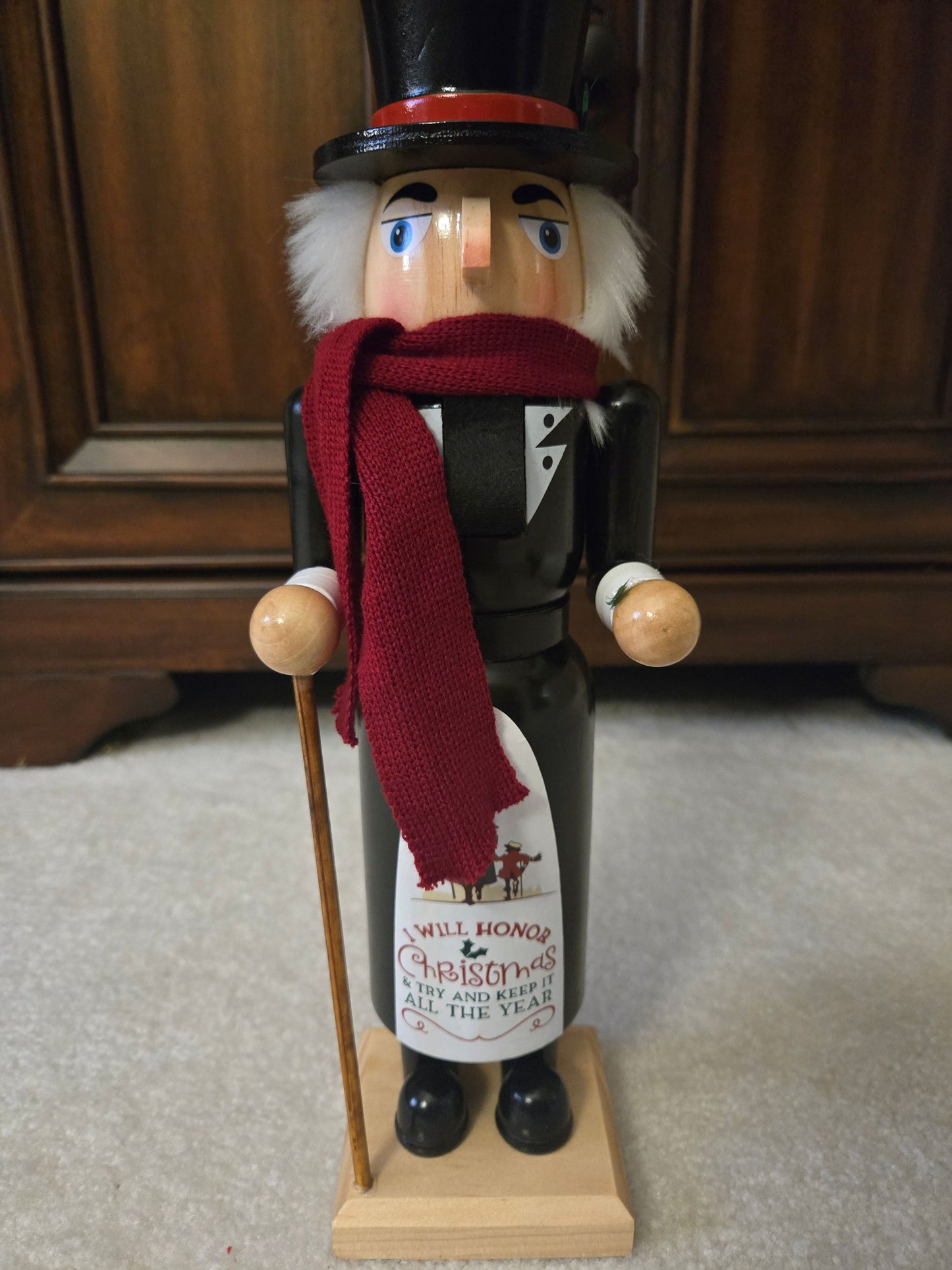Victorian Scrooge Nutcracker, Dickens Era Wood Figurine, 14 Inch Christmas Decor