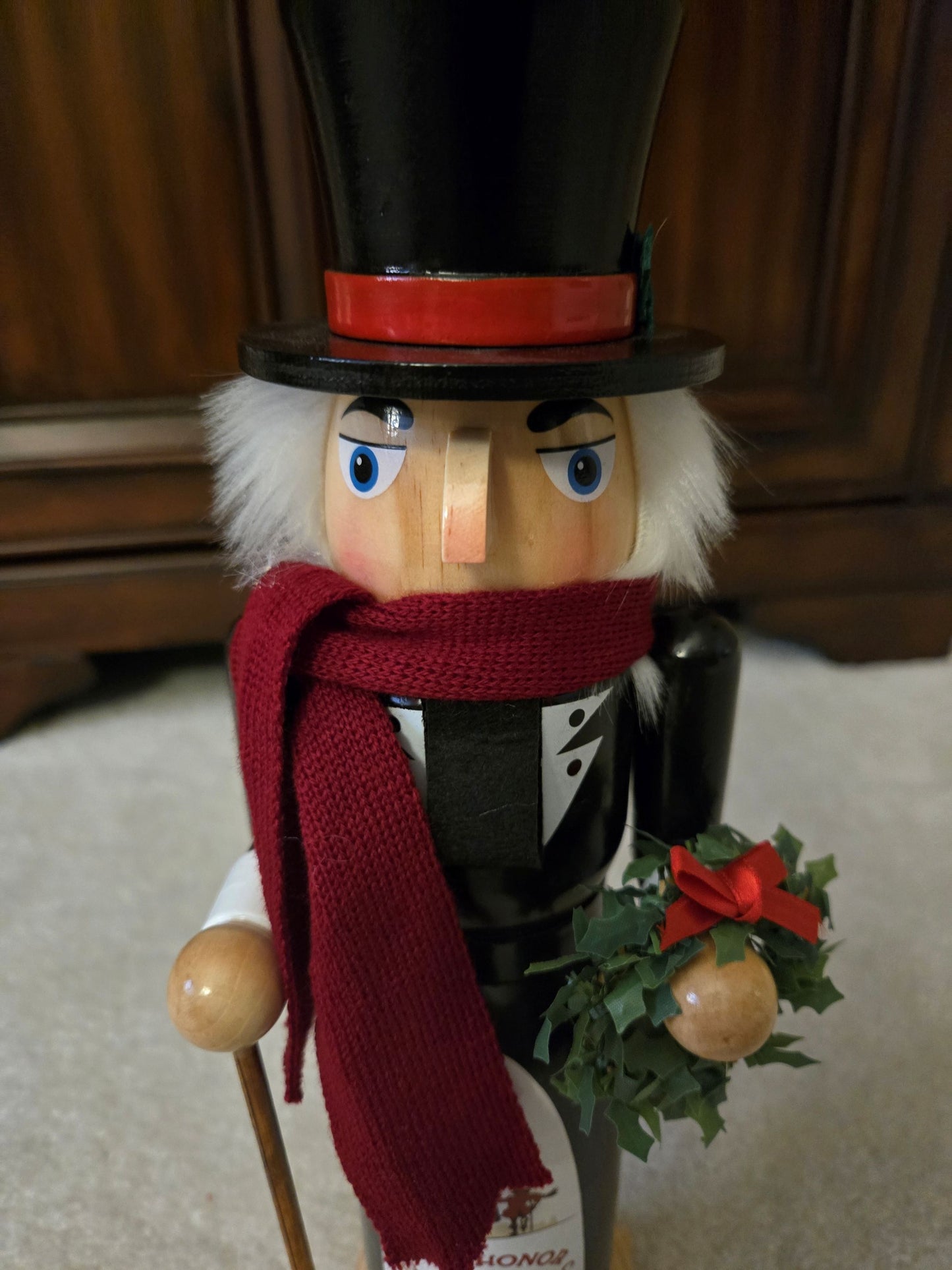Victorian Scrooge Nutcracker, Dickens Era Wood Figurine, 14 Inch Christmas Decor