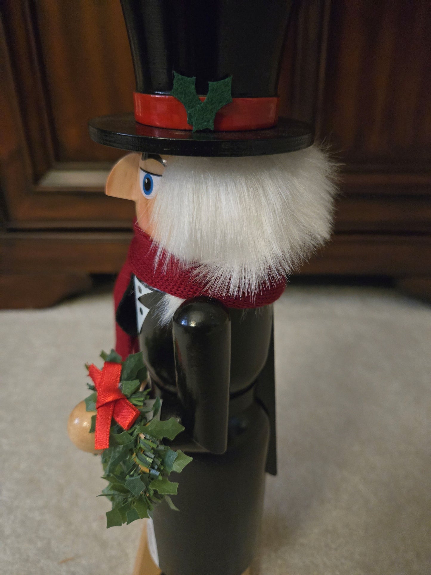 Victorian Scrooge Nutcracker, Dickens Era Wood Figurine, 14 Inch Christmas Decor