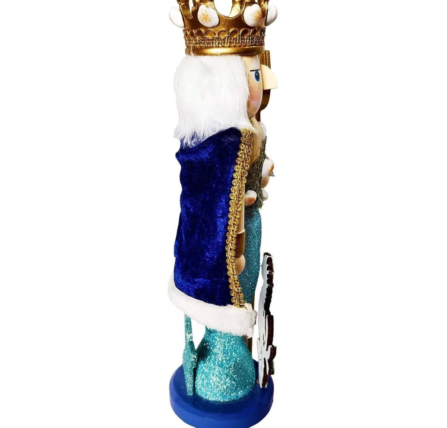 Wooden King Neptune Nutcracker, 14-inch Coastal Holiday Decoration, Sea King Trident