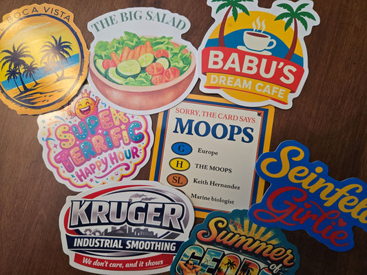 Seinfeld TV Show Stickers, Single Design Option, Eight Design Bundle