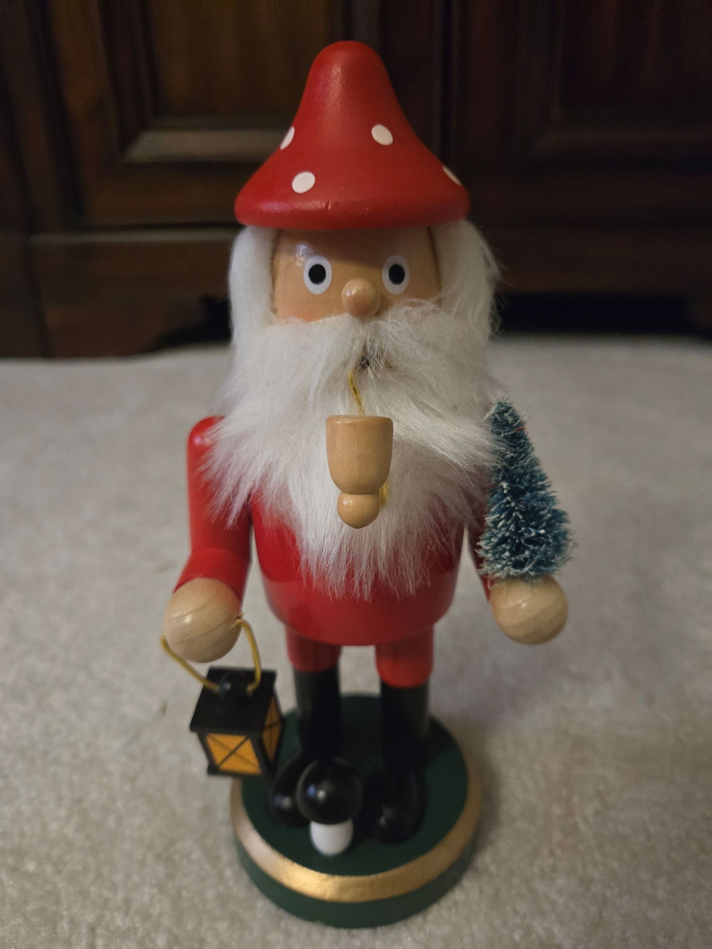 German Erzgebirge Style Gnome Smoker, 8-Inch Incense Holder, Christmas Mantel Decor