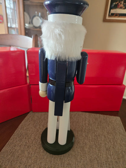 Nautical Lighthouse Keeper Nutcracker, Navy White Wood Christmas Decor, Seaside Accent