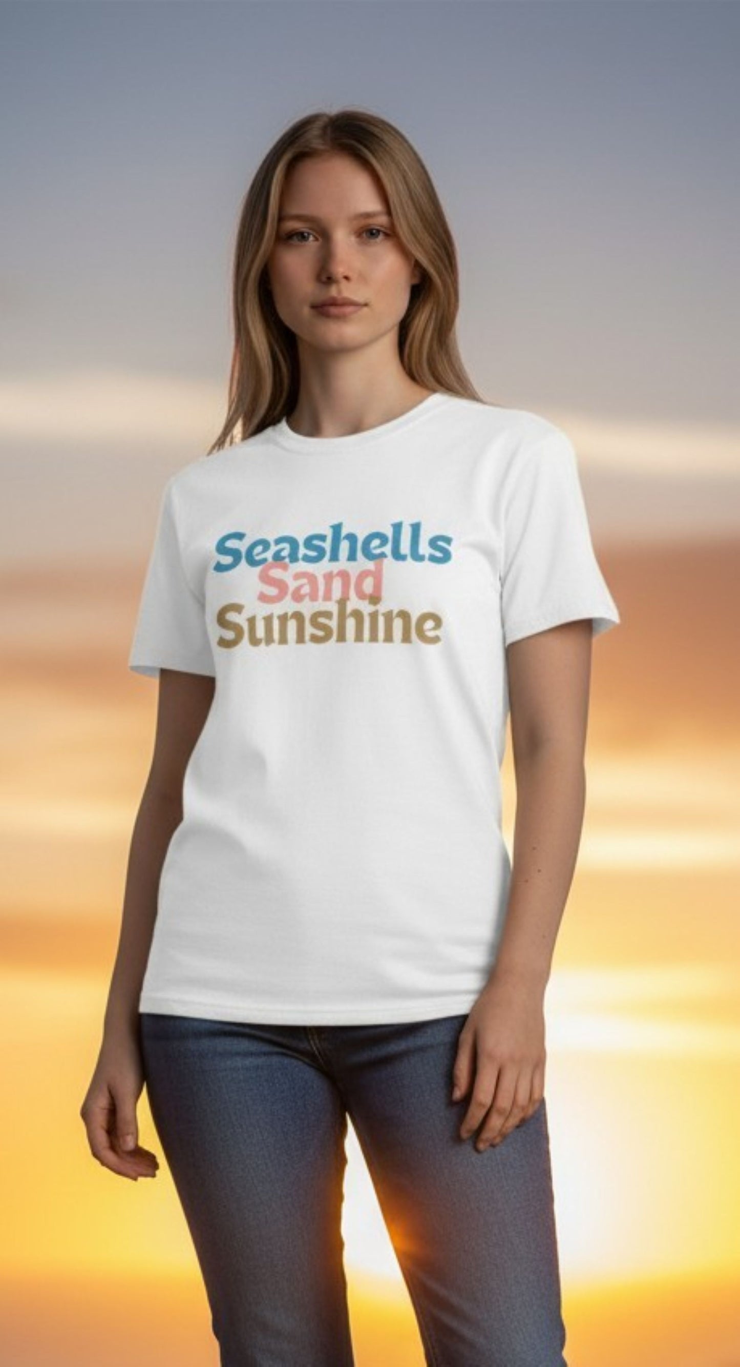 Seashells Sand Sunshine Graphic Tee, Retro Summer Beach Vacation Shirt