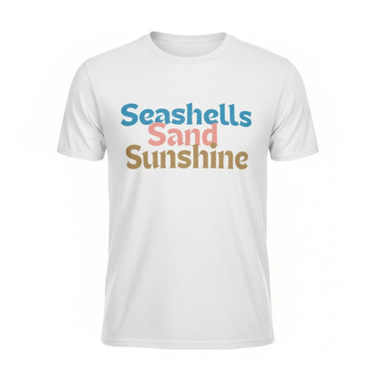 Seashells Sand Sunshine Graphic Tee, Retro Summer Beach Vacation Shirt