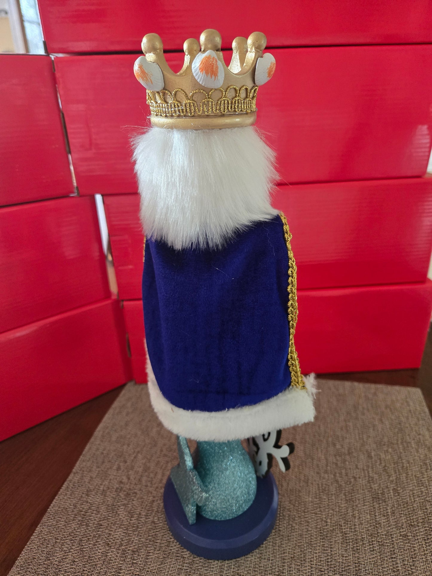 Wooden King Neptune Nutcracker, 14-inch Coastal Holiday Decoration, Sea King Trident