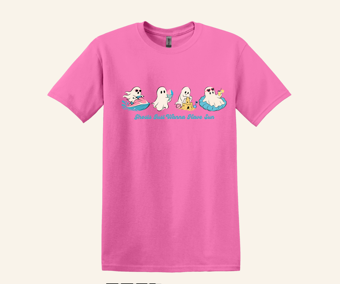 Summer Ghosts Wanna Have Sun Graphic Tee, Halloween beach shirt, unisex fit, XS–3XL, soft cotton blend, funny spooky summer