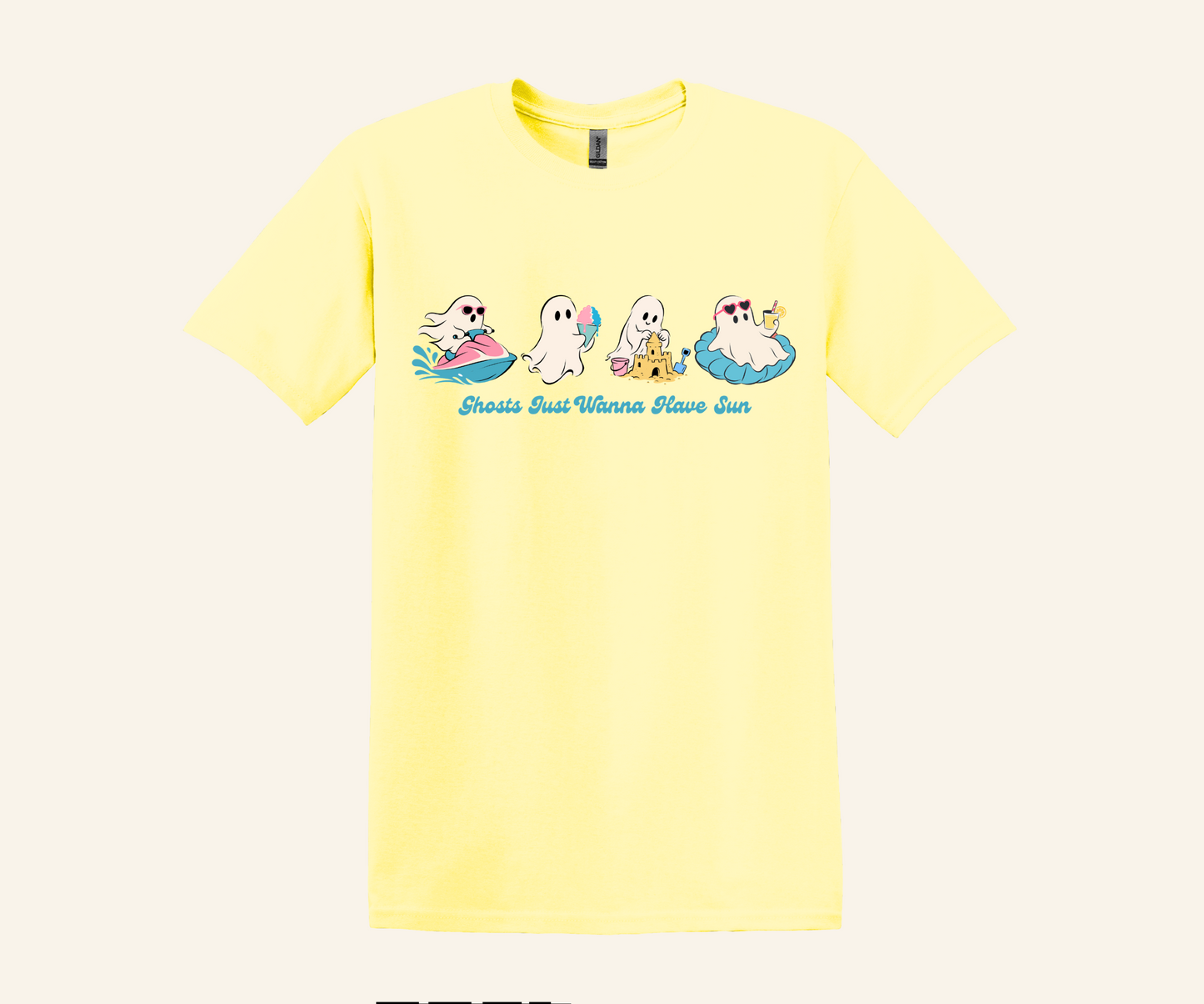 Summer Ghosts Wanna Have Sun Graphic Tee, Halloween beach shirt, unisex fit, XS–3XL, soft cotton blend, funny spooky summer