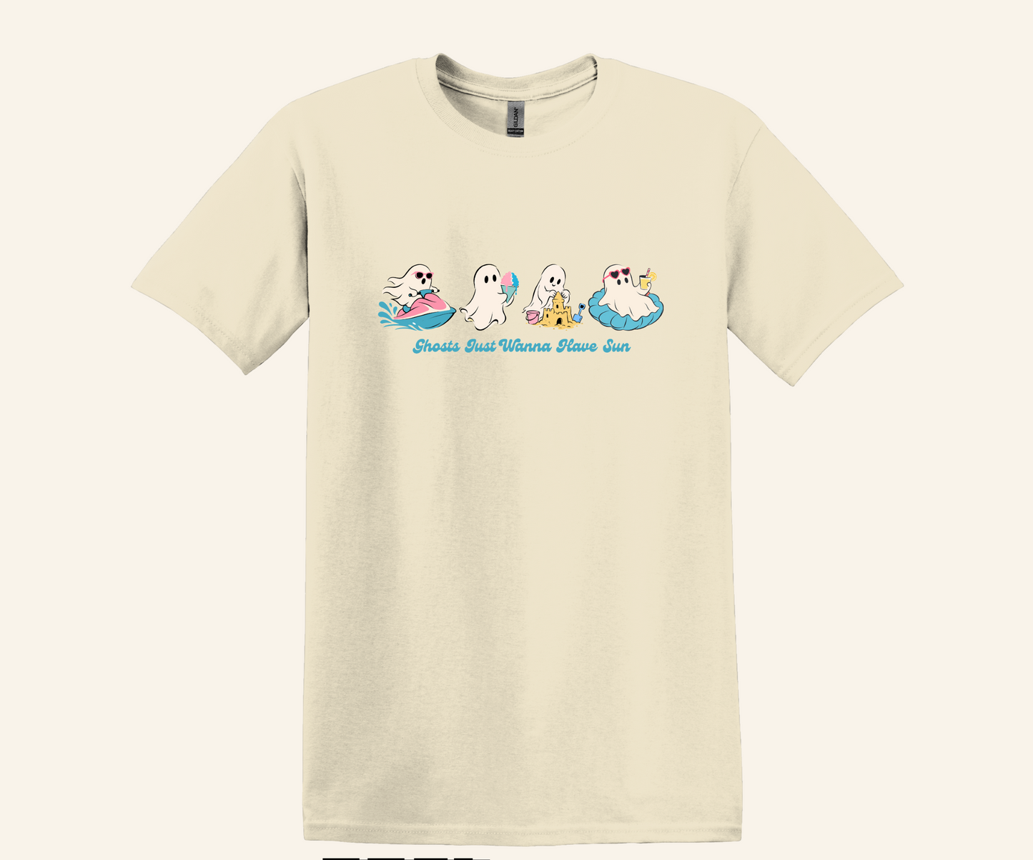 Summer Ghosts Wanna Have Sun Graphic Tee, Halloween beach shirt, unisex fit, XS–3XL, soft cotton blend, funny spooky summer