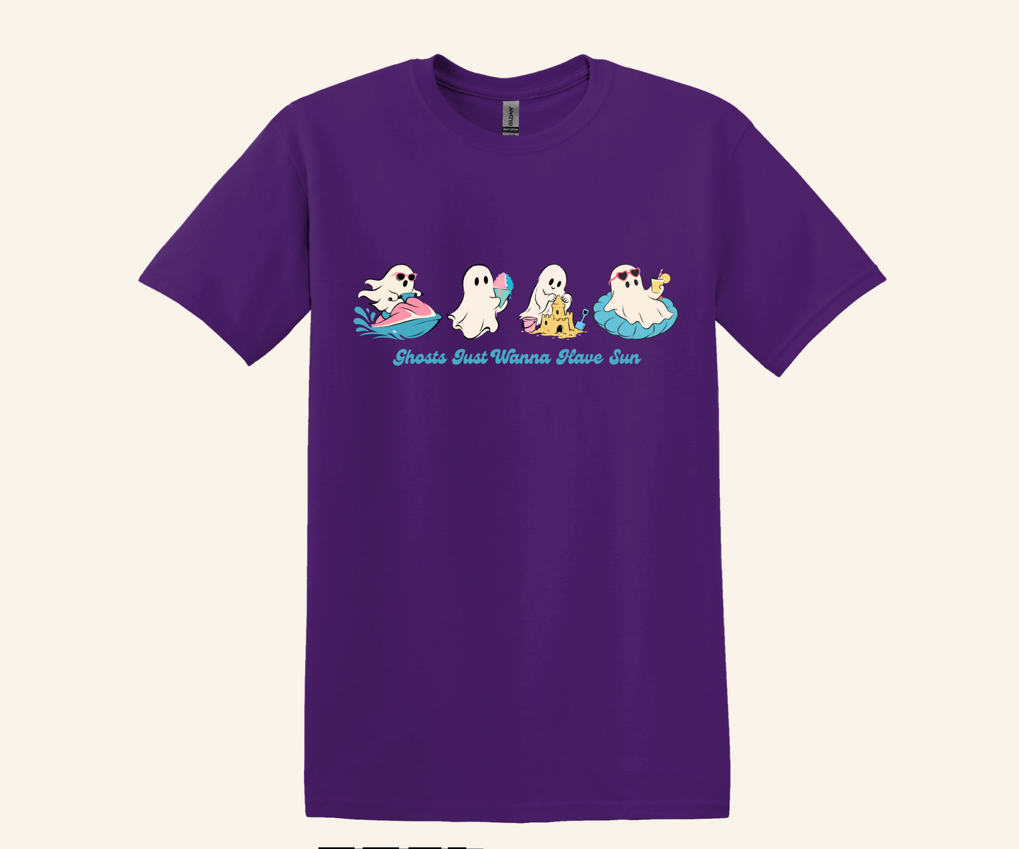 Summer Ghosts Wanna Have Sun Graphic Tee, Halloween beach shirt, unisex fit, XS–3XL, soft cotton blend, funny spooky summer