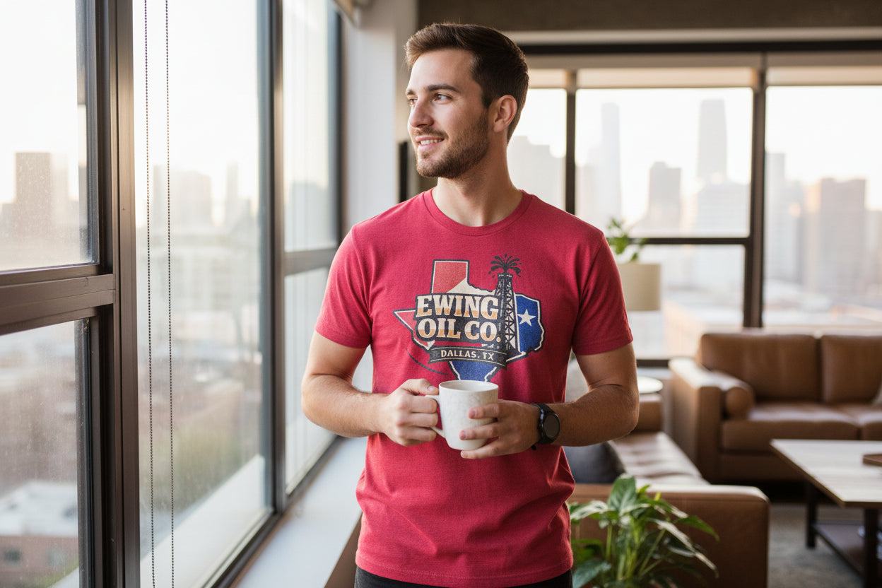 Ewing Oil Co. Shirt | Dallas TX Graphic Tee | Retro Texas Rig Design | Vintage TV