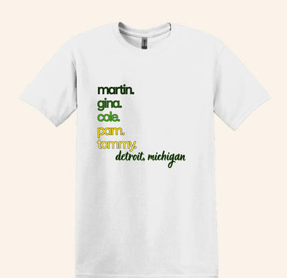 Detroit Martin Cast Names Retro Fan T‑Shirt, 90s TV inspired, unisex fit, sizes XS–3XL, Michigan pride gift