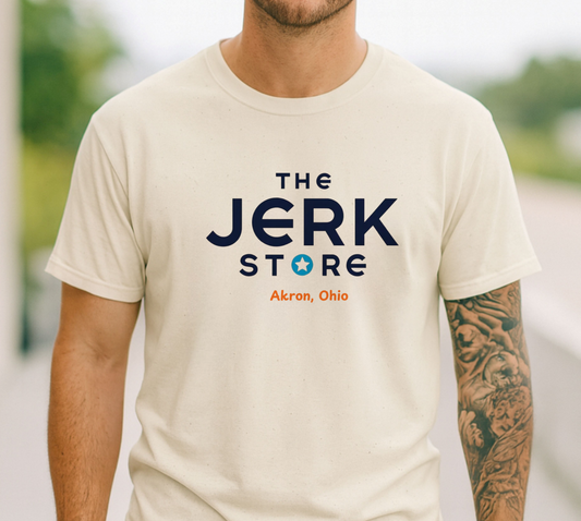 The Jerk Store parody unisex graphic tee, 90s sitcom shirt, soft cotton blend, sizes XS–3XL, multiple colors