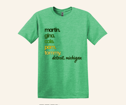 Detroit Martin Cast Names Retro Fan T‑Shirt, 90s TV inspired, unisex fit, sizes XS–3XL, Michigan pride gift