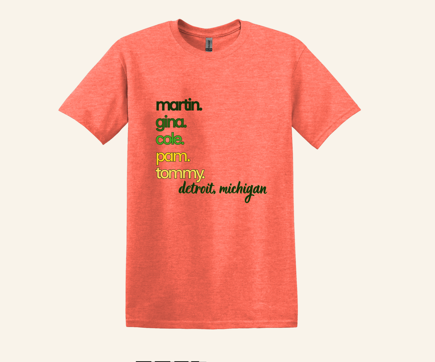 Detroit Martin Cast Names Retro Fan T‑Shirt, 90s TV inspired, unisex fit, sizes XS–3XL, Michigan pride gift