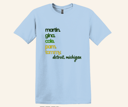 Detroit Martin Cast Names Retro Fan T‑Shirt, 90s TV inspired, unisex fit, sizes XS–3XL, Michigan pride gift